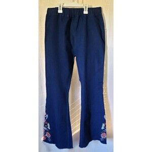 Umgee Size Large Embroidered Floral Boho Flare Leg Jeans Pull On Bell Bottoms